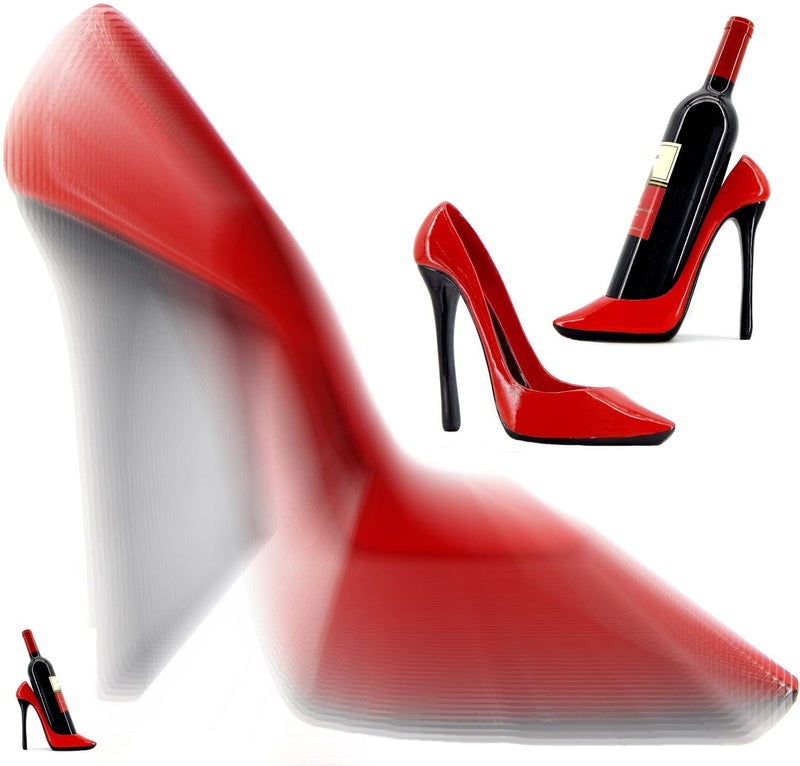 Bellaa 21381 Wine Bottle Holder Shoe Red Black High Heel Shaped Stiletto 8 Inch Tall - Image 2